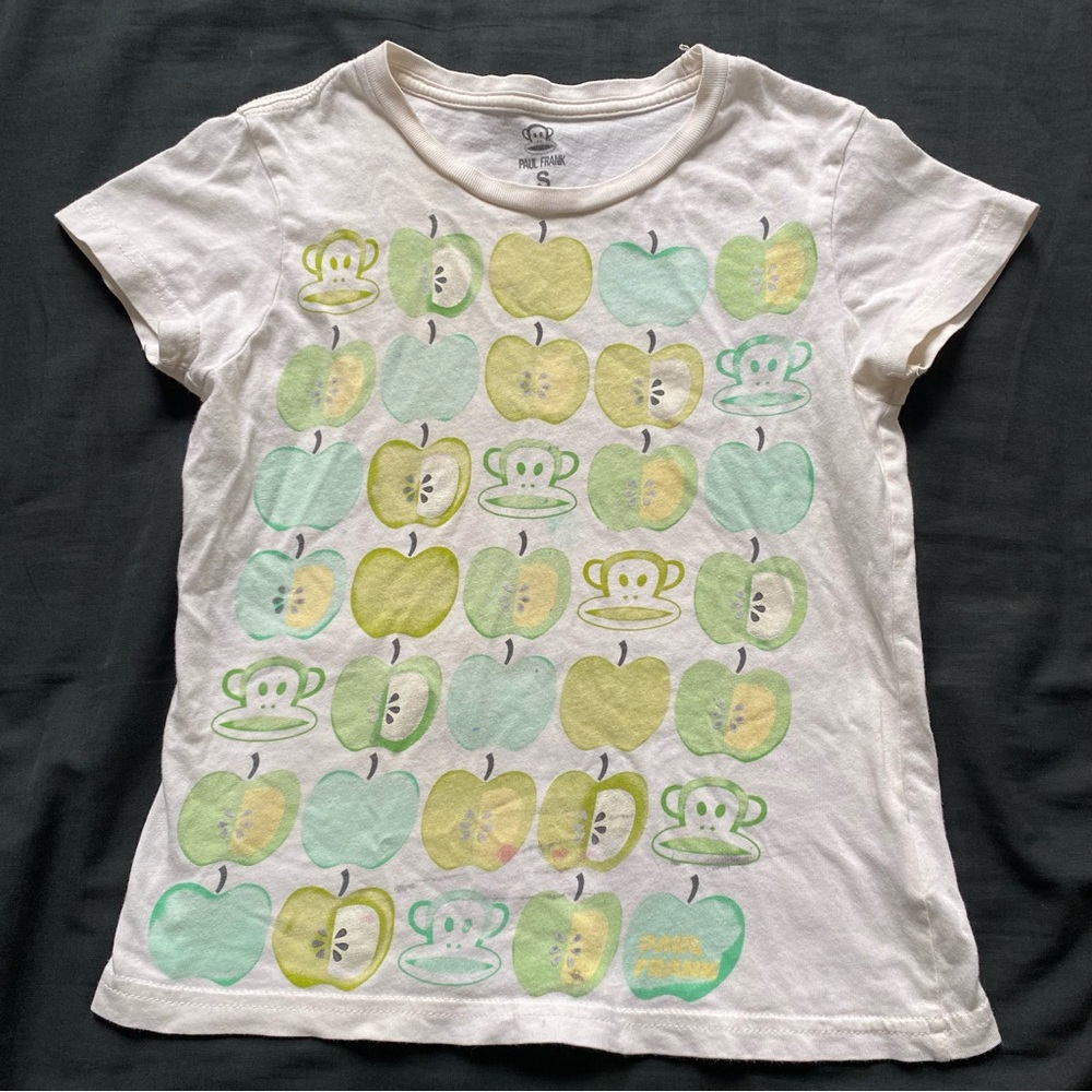 Paul Frank White Tee with Green Apple & Mint Monkey Print